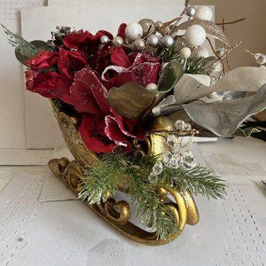 Multicolor 18" Christmas Sleigh with Pine, Decorative and Berries Artificial